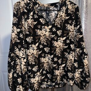 SHEIN black and cream floral blouse with long sleeves